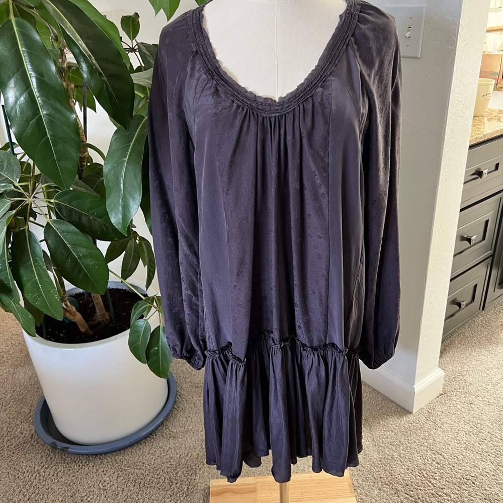 Rebecca Taylor 100% Silk Plum Long-Sleeved Mini Dress (US 10)